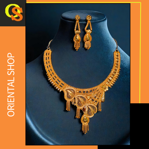 Qualité assurée collier boucles d'oreilles ensemble avec 22K plaqué or Unique conçu femmes porter collier boucles d'oreilles ensemble bijoux - Product Image 2