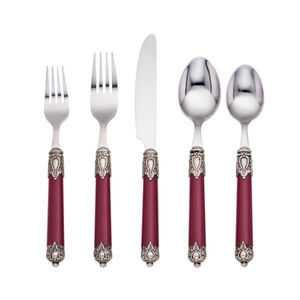 Opulent Lot de 5 couverts en acier inoxydable avec poignées ornées en relief doré Argenterie de style américain moderne - Product Image 4