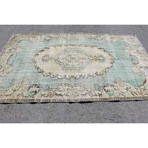 Tapis turc vintage 5.2 x 8.5ft vert beige laine Patchwork Design support en Latex pour la maison vivant chevet style rectangulaire-Tabriz - Product Image 3