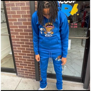 High Quality Unisex Stacked Sweat Pants Sweatsuit Hoodie Sets Custom Puff Print for Men - Product Image 3