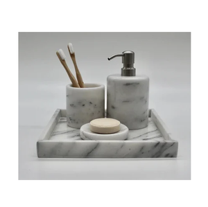 Meilleure vente distributeur de savon de salle de bain en marbre et plateau ensemble d'accessoires de salle de bain 4 pièces ensemble fabrication prix le plus bas - Product Image 1