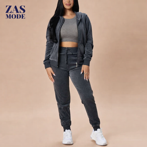 Ensemble de survêtement pour femme, sweat-shirt et pantalon large, ensemble deux pièces pour femmes, survêtement en tricot à capuche zippé - Product Image 1