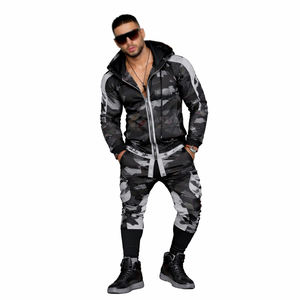 ชุดวอร์มผู้ชายทรงสลิมฟิตแบบมีฮู้ด เสื้อฮู้ดซิปและกางเกงจ็อกเกอร์ทรงคาร์โก้ สองสี สไตล์สตรีทแวร์ ชุดกีฬา - Product Image 4