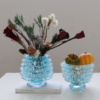 Vas Kaca Nanas Biru Cyan Tiup Tangan Bixuan, Tekstur Es Berduri Mewah, Geometris Vintage, Dekorasi Rumah Gaya Murano untuk Pernikahan