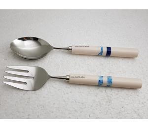 Vente en gros d'Argenterie à manche épais en résine Cuillères de service en acier inoxydable pour le mélange et la cuisson de la salade à plat Prix d'usine - Product Image 3