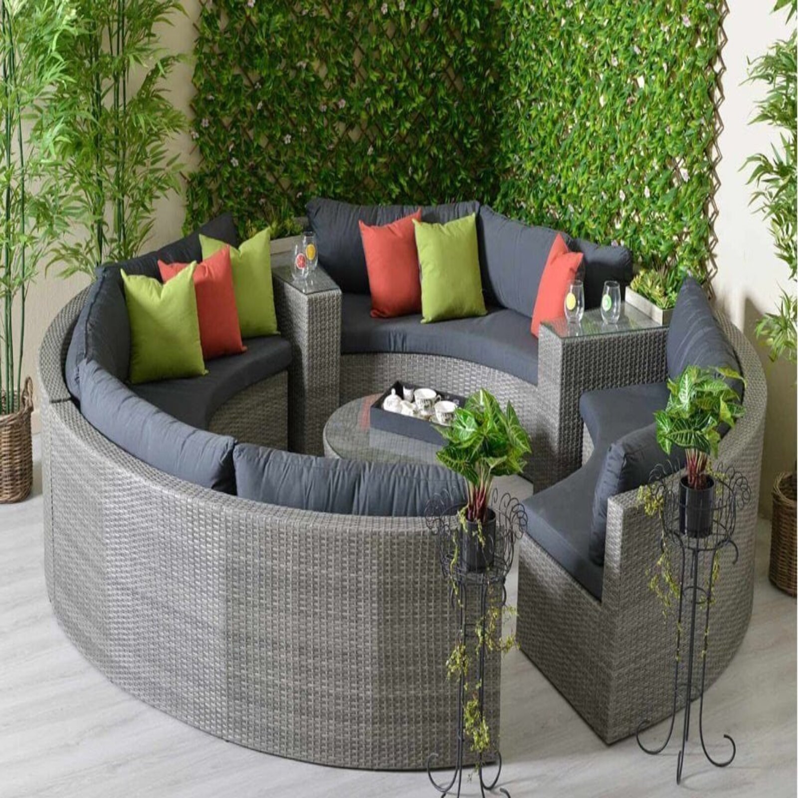 Grey Half Round Outdoor Sofa Maze Rattan Half Moon Sofa Set Grey