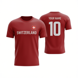 Set di Maglie da Calcio Personalizzabili Ispirate alla Svizzera, Rosso e Bianco, per Tifosi con Nome e Numero - Product Image 2
