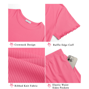 Ensemble 2 pièces pour femmes-Vêtements de détente-Printemps et automne-Manches courtes et shorts rayés 100% coton-Ensembles pour femmes vierges - Product Image 5