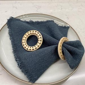 Anneaux de serviette ronds en bois de Style Boho décor de Table cercle évidé pour les mariages fêtes tables à manger de noël - Product Image 2
