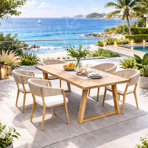 Modern Outdoor Wood <strong>Bistro</strong> Table <strong>Set</strong> Lightweight and Durable Patio Teak Furniture for Dining Hotels Villas Farmhouses <strong>on</strong> <strong>Sale</strong> - Product Image 2