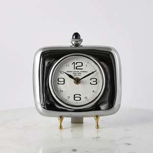 Shiny Polish Metal <b>Clock</b> With Gold Legs Footed Base Decorative Room Decor <b>Alarm</b> <b>Clock</b> Easy Portable - Product Image 3