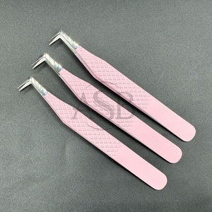 Bota delgada profesional de 90 grados, pinzas para pestañas negras desnudas, agarre de diamante, logotipo personalizado, pinzas para pestañas de acero inoxidable - Product Image 6