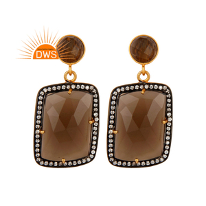 Dernière conception faite à la main 18K plaqué or Quartz fumé naturel pierres précieuses boucles d'oreilles fabricant de bijoux personnalisés - Product Image 1