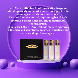 Lord MartinDesire Sixth Sense Eau de Parfum 30ml X 3 Luxe Français Tendance Fruité Frais Longue Durée Écologique Vaporisateur Coffret Cadeau - Product Image 1