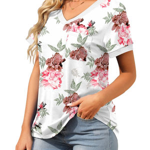 Alta calidad nueva llegada sublimación impresión diseño Casual manga corta cuello redondo Color sólido sublimación mujer camiseta - Product Image 6