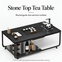 Table à thé moderne avec plateau en pierre, structure en acier, unité de thé à induction et étagère inférieure courte pour la réception de bureau et les espaces de détente