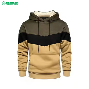 Sweat à capuche thermique d'hiver 100% coton 350 g/m² en molleton/éponge française pour homme, design patchwork color block, coupe classique - Product Image 4