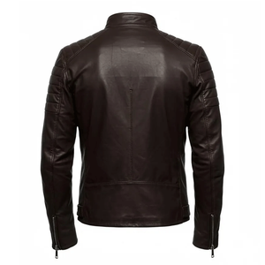 Chaqueta de motociclista de piel de oveja auténtica marrón oscuro para hombre, chaqueta de motorista con protección CE blindada ajustada para Moto Cafe Racer - Product Image 5
