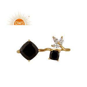 Anillo de plata de ley con doble dedo, ónix negro natural y Gema CZ, joyería personalizada - Product Image 1