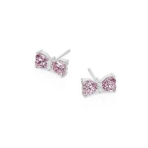 Boucles d'oreilles clous Jeulia classiques roses double cœur en laiton avec accents de zircon et de perles - Product Image 2