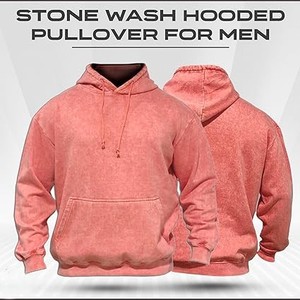 Wholesale OEM Custom Embroidered Stonewash Hoodie-Vintage Oversized Fleece <b>Pullover</b> with Pocket <b>Mens</b> Casual Long Sleeve - Product Image 2