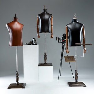 Manichino Marrone DELIANG per Esposizione Abbigliamento <span class=keywords><strong>Uomo</strong></span>, Mezzo Busto Maschile con Base Quadrata in Legno per Vetrine - Product Image 4