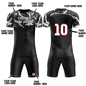 Camiseta de fútbol personalizada 100% poliéster uniforme de fútbol negro y rojo kits de equipo conjuntos de fútbol con múltiples diseños - Product Image 6