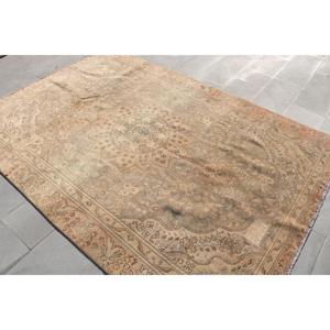 Vintage Turkish Large Rug 5.9x8.6 ft, <b>Brown</b> Pink Southwestern <b>Wool</b> Rug - Product Image 2