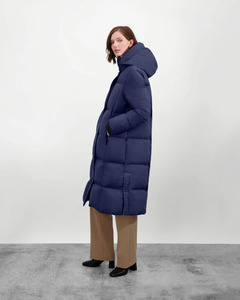 Servicio OEM, alta demanda, chaqueta de invierno transpirable de punto acolchada con capucha corta de talla grande para mujer marina, sombrero desmontable - Product Image 3