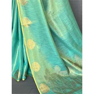 Sari de mariage en soie tissée turquoise glamour avec chemisier pour votre jour spécial - Product Image 1