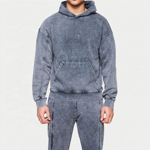 Stylish Winter Hooded Casual Solid Acid Wash Men's <b>Tracksuit</b> 100% Cotton Breathable Lightweight Elastic Waist Comfortable Fit - Product Image 3