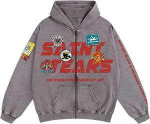 Sudadera con capucha con cremallera gráfica lavada Vintage para hombre con estampados artísticos de grafiti hechos a mano lujoso algodón cálido y elegante Jersey - Product Image 1