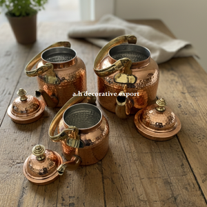 Lot de 3 Théières de Luxe en Cuivre Pur Martelé à la Main, Écologiques, Traditionnelles, pour Hôtels et Restaurants - Product Image 1