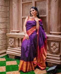 Saree de travail de broderie en soie au look le plus riche avec pièce de chemisier Les femmes indiennes portent des vêtements Surat de fabrication en gros à bas prix - Product Image 4