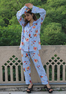 Conjunto de pijama informal tejido de seda 100% transpirable para mujer, estampado Floral bohemio, ropa cómoda de noche diaria para la brisa del verano - Product Image 5