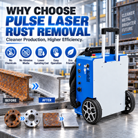 Machine de décapage de la rouille au laser pulsé 500W pour le nettoyage des surfaces métalliques, nettoyeur de rouille portable refroidi par air sans média abrasif