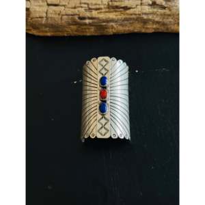 Attache-cheveux vintage Navajo multi-pierres et argent sterling avec motif tortue - Product Image 1