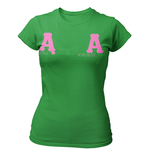 Custom Women's O-<b>Neck</b> Casual <b>Tshirt</b> Greek Sorority Red and Green Striped 100% Cotton - Product Image 6