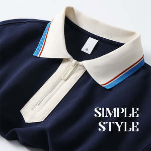 Camiseta de Punto Personalizada con Logotipo Bordado para Hombre, 100% Poliéster, 220 g/m², Verano, Alta Calidad, Cierre de Cremallera 1/4, Color en Contraste - Product Image 2