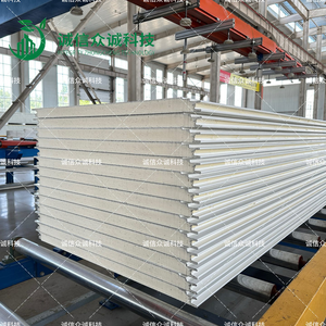 Doppelseitiges, Flaches Polyurethan-Sandwichpaneel, mit Weißer und Grauer Farbe auf der Innen- und Außenseite. - Product Image 1