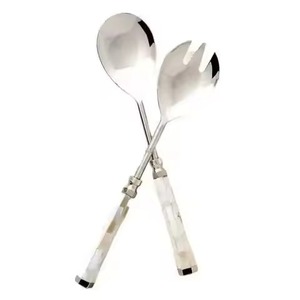 Servidores de ensalada de acero inoxidable de calidad superior con diseño de lujo blanco para servir cena cuchara para ensalada tenedor en mango de nácar - Product Image 1