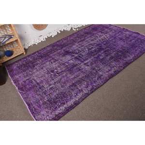 <b>Vintage</b> Purple Wool <b>Rug</b> 4.8' X 8.6' Classic Boho Oversized Patchwork Design for Living Room Hallway Rectangle Puzzle Style Latex - Product Image 2