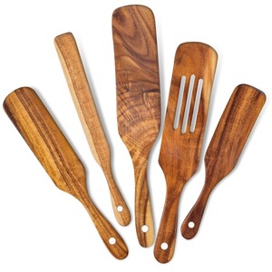 Ensemble de 5 ustensiles de cuisine polis-spatules et cuillères en bois d'acacia de qualité supérieure - Product Image 1