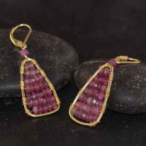 Pendientes colgantes con cuentas de rubí natural para mujer, piedra preciosa de rubí rosa, plata de ley 925, chapado en oro de 14k, regalo de piedra natal de julio - Product Image 6