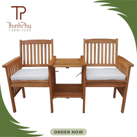 Banc double moderne en bois massif durable pour patio, jardin, parc, hôtel, maison, bar, villa, centre commercial, atelier, salle, salon
