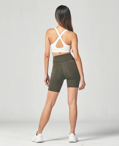 Mallas cortas de entrenamiento de Yoga de nailon a juego con logotipo personalizado, pantalones cortos de motorista de gimnasio sin costuras acanalados para mujer - Product Image 6