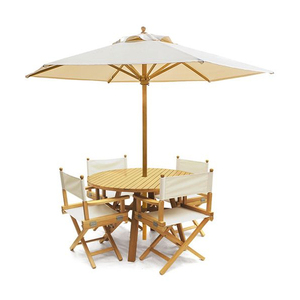 Juego de sombrilla, mesa y sillas de madera de teca - Product Image 1