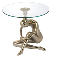 Table d'appoint traditionnelle Type de sculpture Plateau en verre arrondi Coin de meubles de salon Vente mondiale Table d'appoint de style