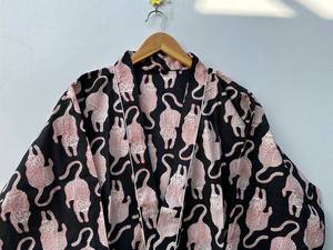 Robe kimono en coton à imprimé oiseaux, tenue de détente, paréo de plage, peignoir léger - Product Image 5