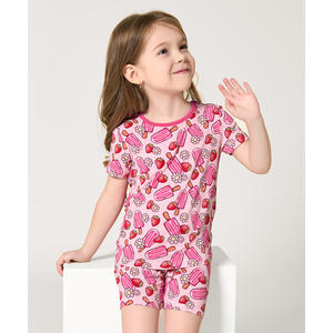 Pyjamas d'été pour filles en viscose de bambou, imprimé floral, ensembles de pyjamas pour femmes avec taille élastique, logo personnalisé, ODM, design durable - Product Image 1